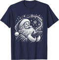 Vintage 90s Funny Wishing Santa Sketch Graphic Christmas T-Shirt - Navy Blue