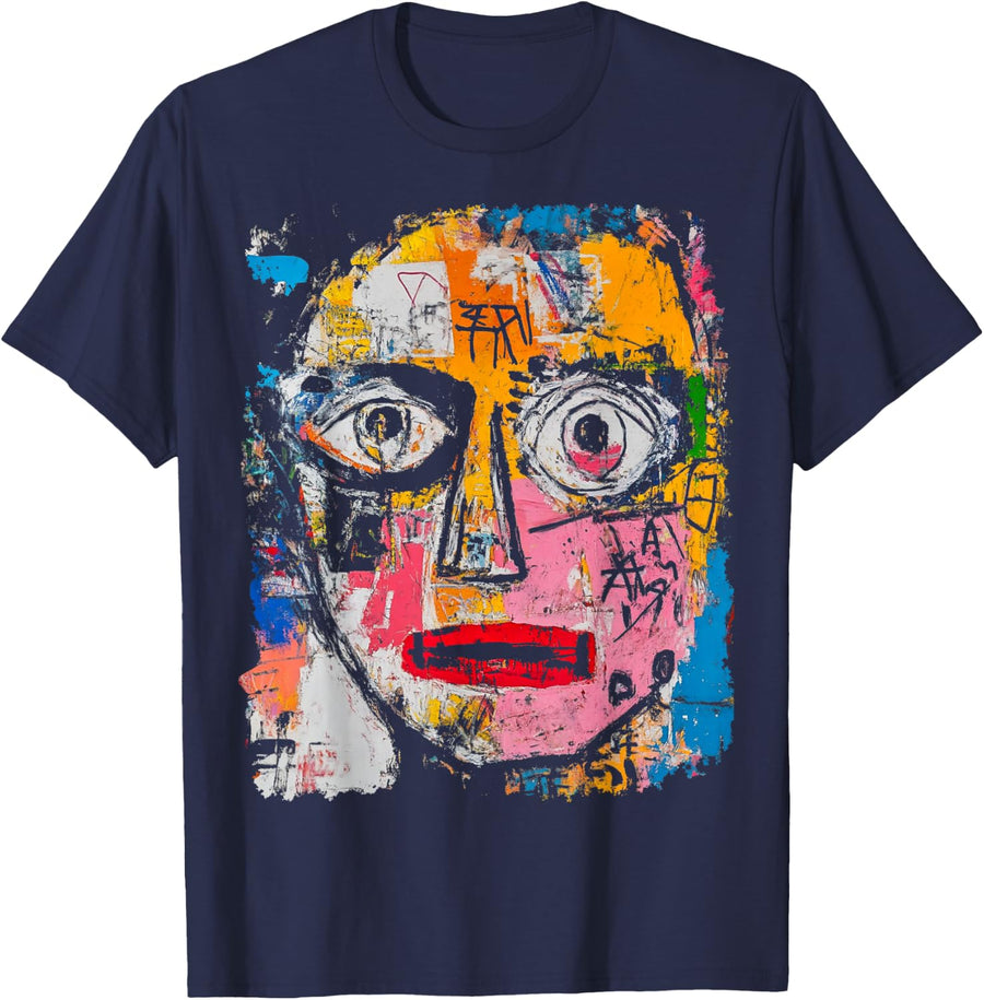 Abstract Face Pop Art Artistic T-Shirt - Navy Blue
