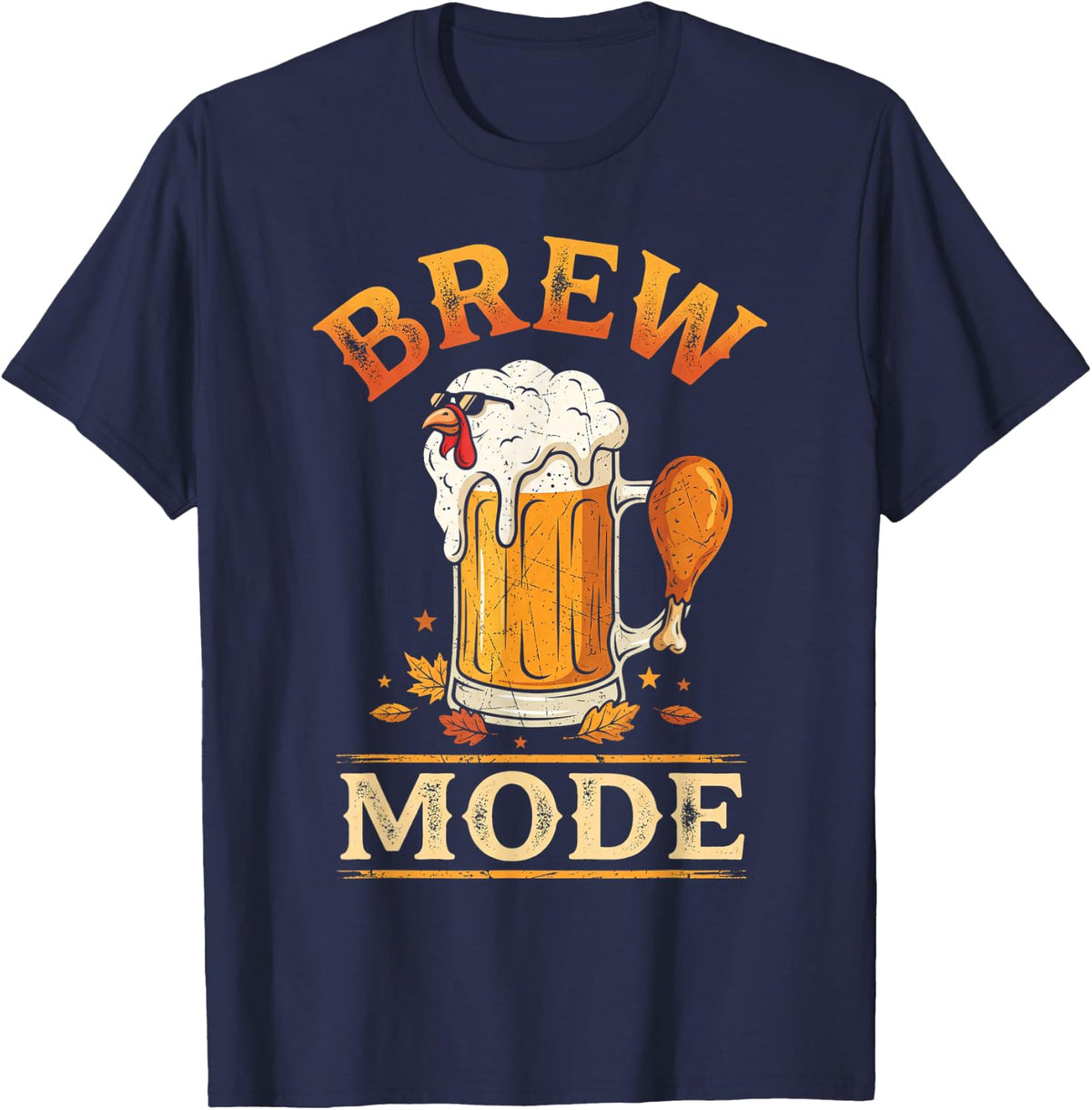 Brew Mode Funny Thanksgiving Turkey Beer Humor T-Shirt - Navy Blue