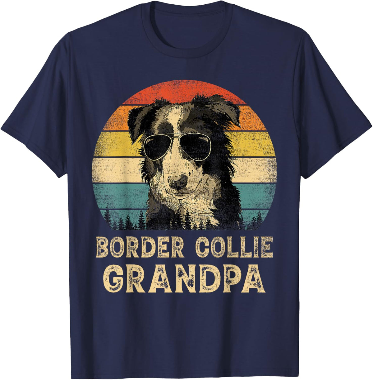 Vintage Border Collie Grandpa Dog Lovers Father's Day Men Women T-Shirt - Navy Blue