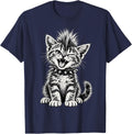 Funny Punk Cat Kitten Mohawk Spiked Collar Grunge Goth T-Shirt - Navy Blue