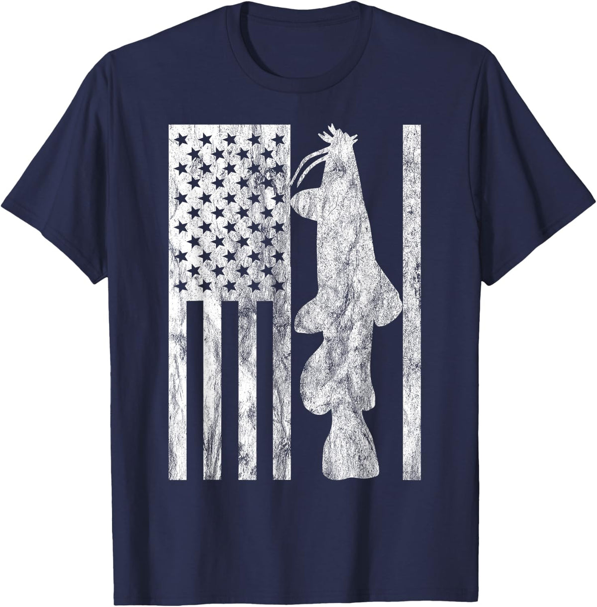 Catfishing American Flag T-Shirt - Catfish Angler Tee for Fishing Enthusiasts - Navy Blue