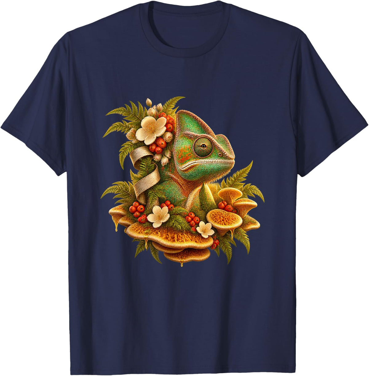 Chameleon in a Woodland Garden T-Shirt - Navy Blue