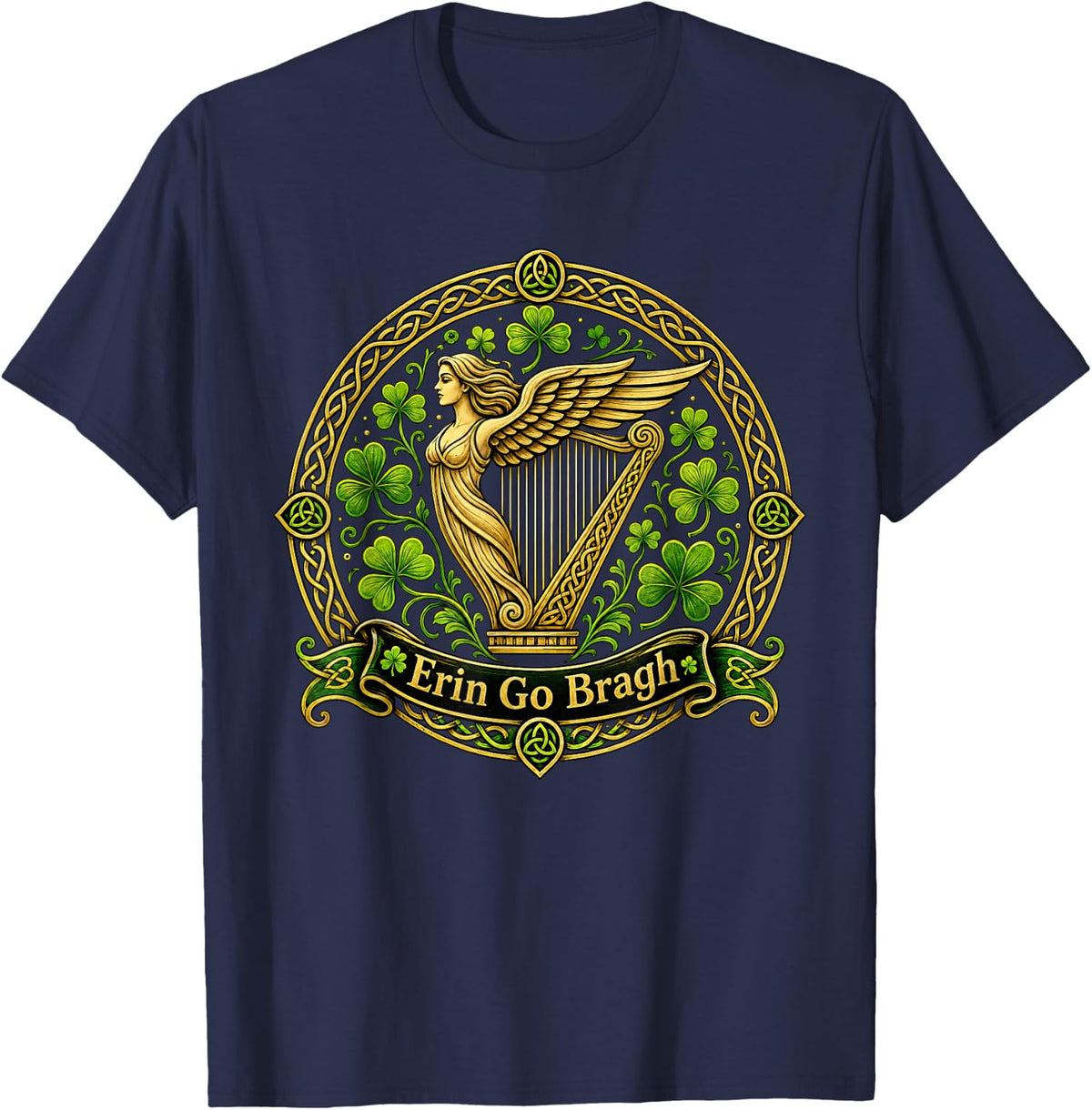 Erin Go Bragh Irish Celtic Harp Shamrock St. Patrick's Day T-Shirt - Navy Blue
