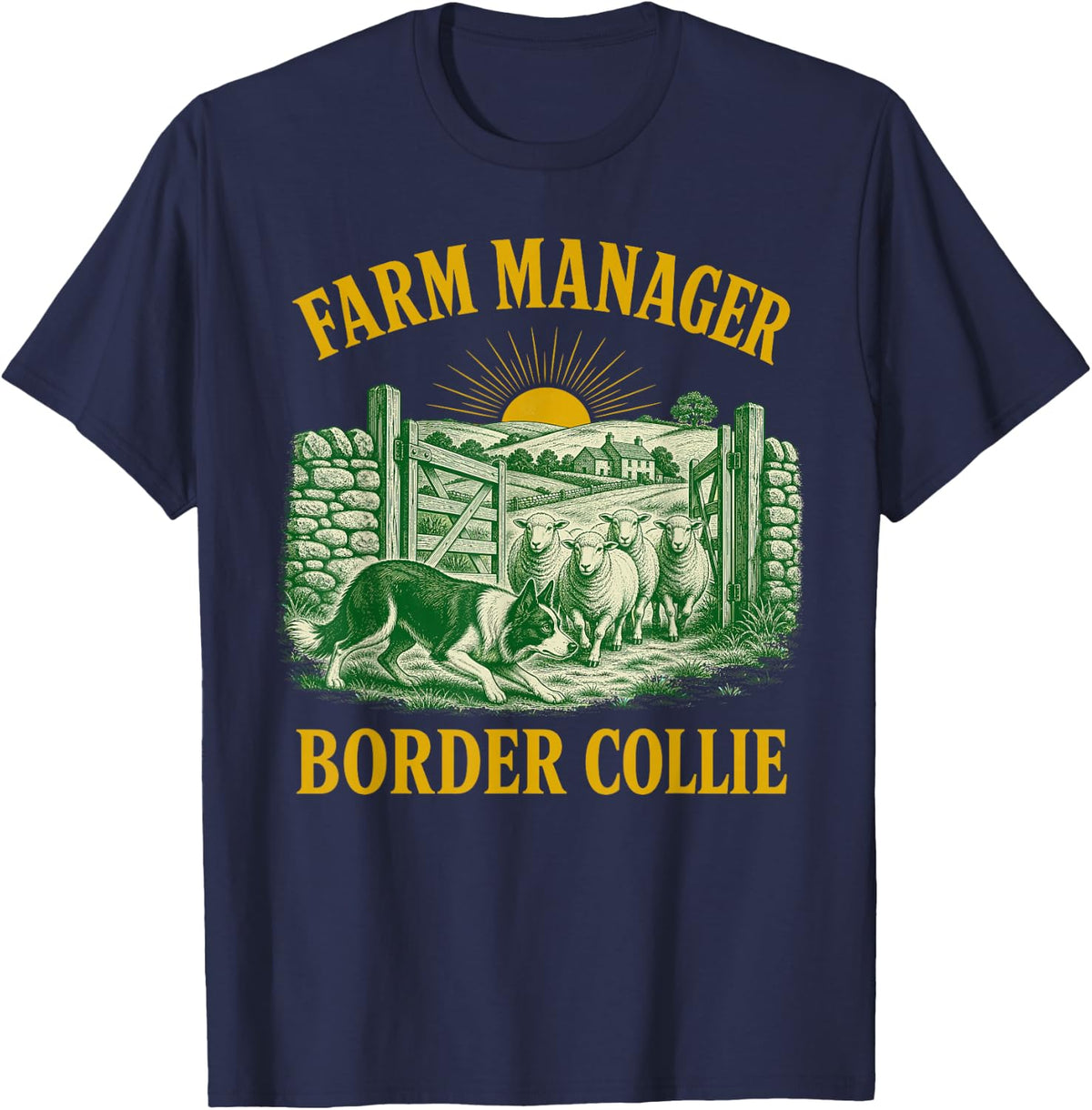 Farm Manager Border Collie Sheep Herding T-Shirt - Navy Blue