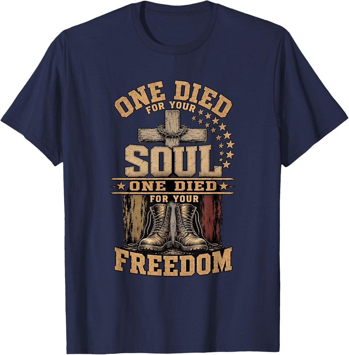 Memorial Day Christian Cross Faith Military Veteran T-Shirt - Navy Blue