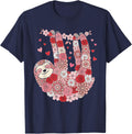 Love Sloth Valentine Cute Sloths Lover Valentines Day T-Shirt - Navy Blue