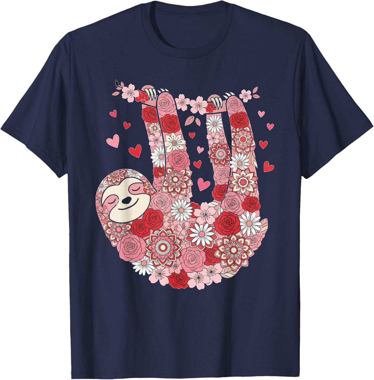 Love Sloth Valentine Cute Sloths Lover Valentines Day T-Shirt - Navy Blue