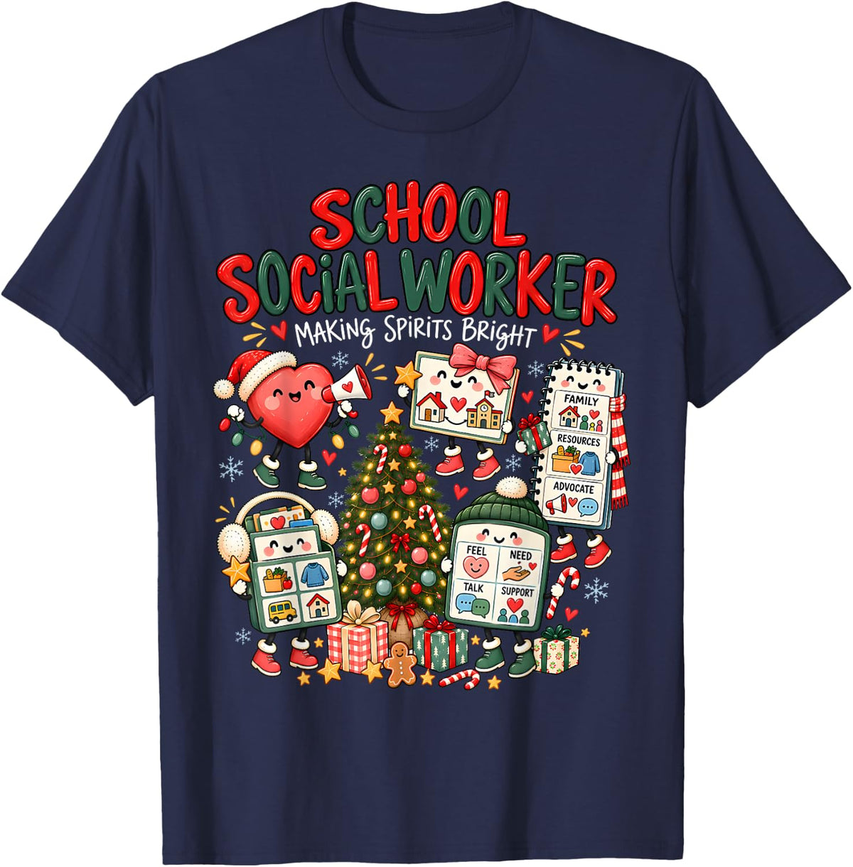 Social Worker Christmas School Social Work Xmas Pajamas T-Shirt - Navy Blue
