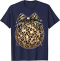 Leopard Disco Ball Christmas Ornament Checkered Bow T-Shirt - Navy Blue