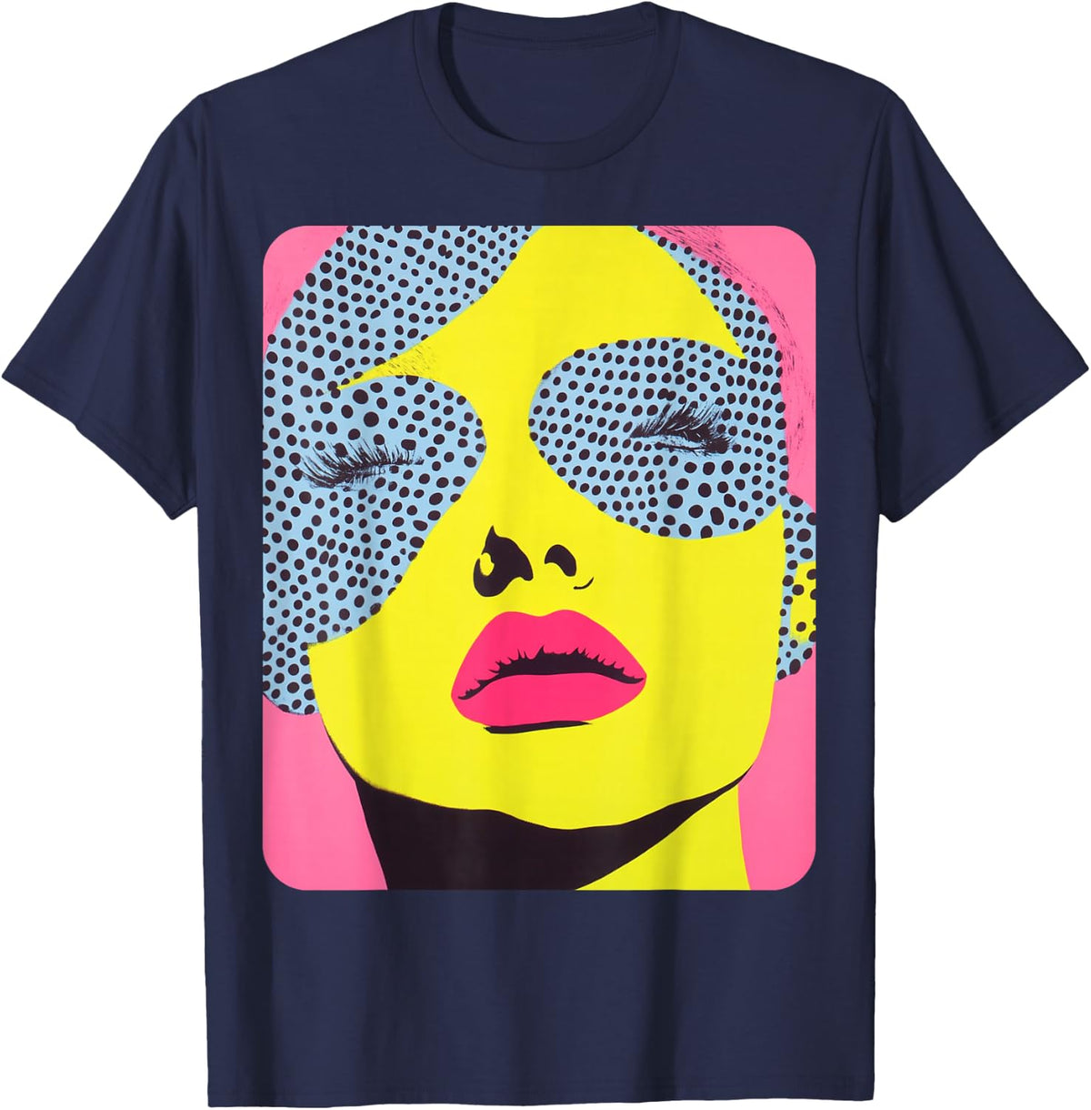 Women's Pop Art Style Designer T-Shirt - Navy Blue