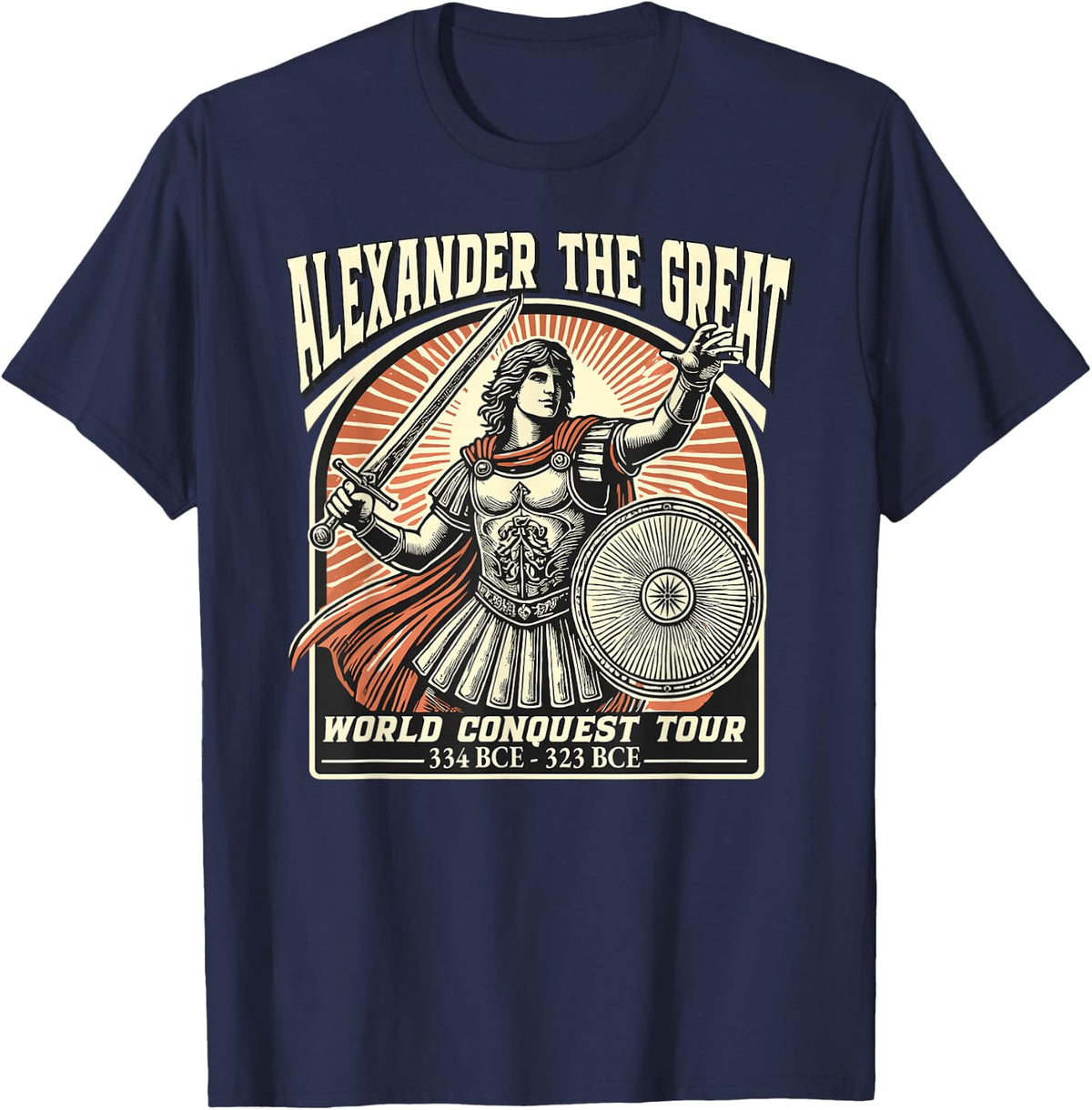Alexander the Great Conqueror Greek History World Tour T-Shirt - Navy Blue