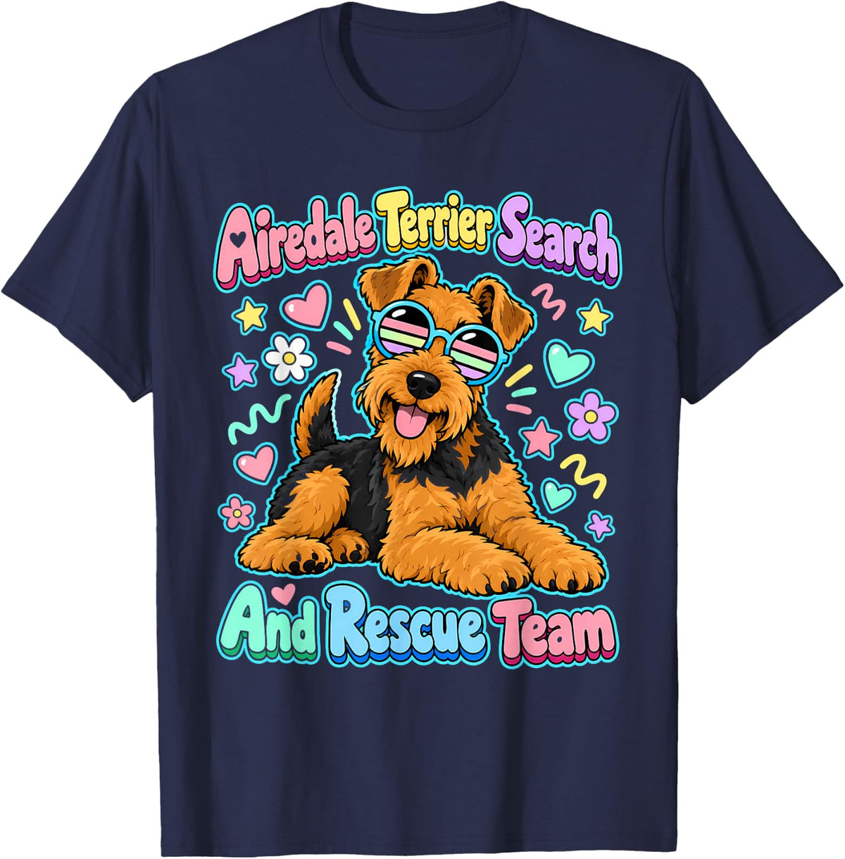 Airedale Terrier Search Rescue Team T-Shirt - Navy Blue