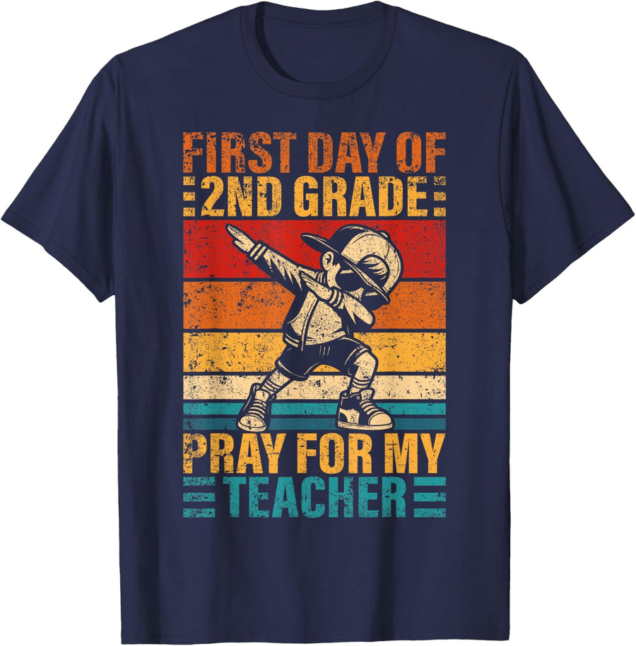 Dabbing Boy First Day of 2nd Grade Pray for My Teacher T-Shirt - Navy Blue