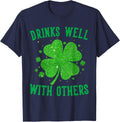 St Patricks Day Drinks Well with Others Saint Pattys Women T-Shirt - Navy Blue