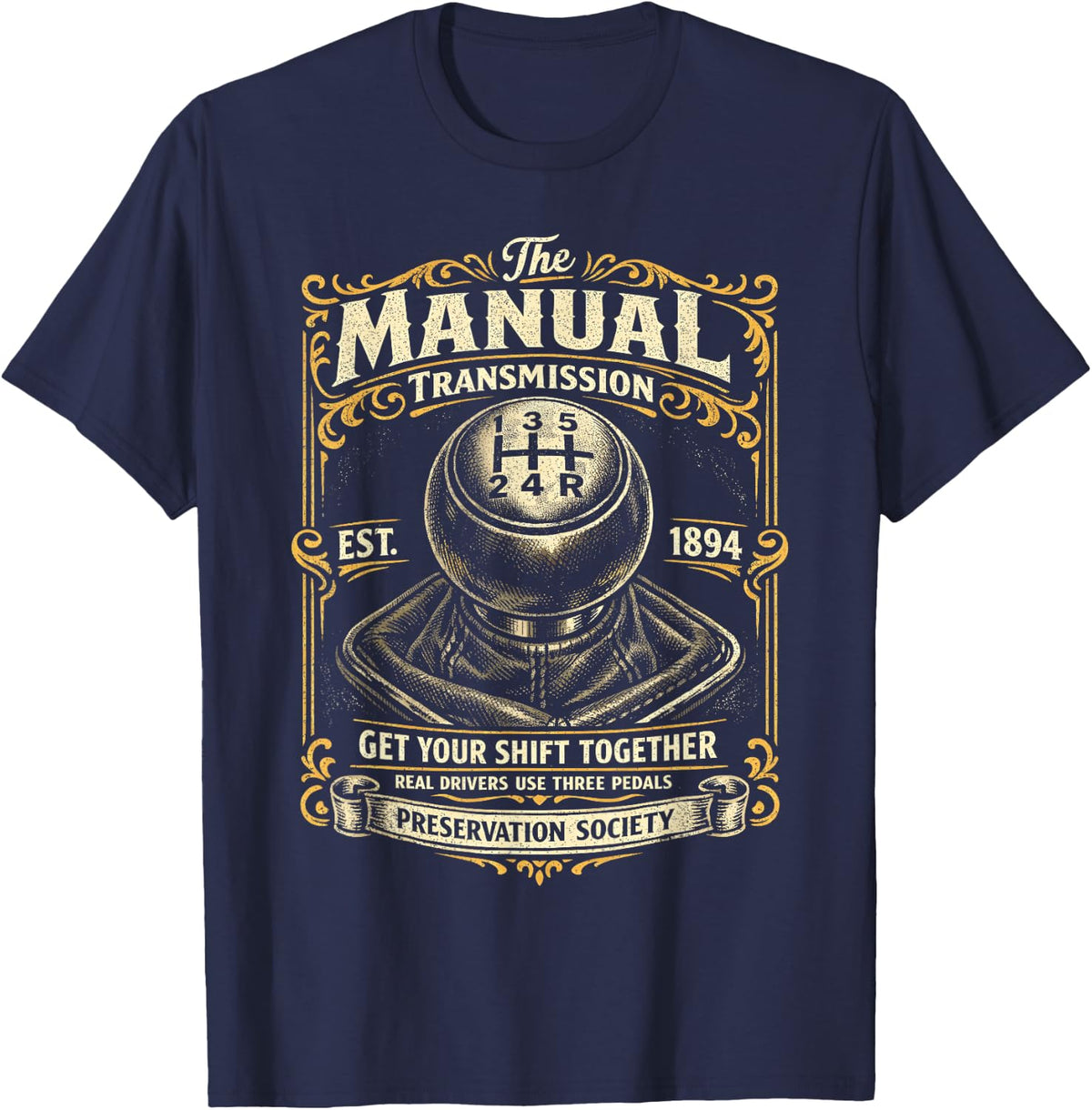 The Manual Transmission Preservation Society - Car Guy T-Shirt - Navy Blue