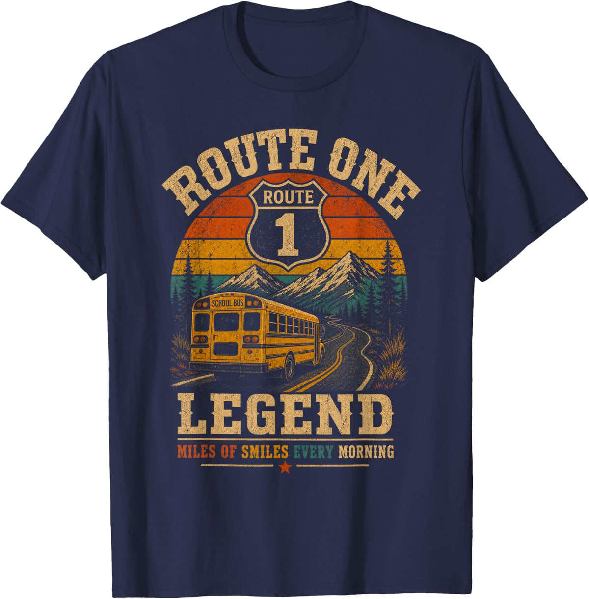 Route One Legend School Bus Driver Veteran T-Shirt - Navy Blue