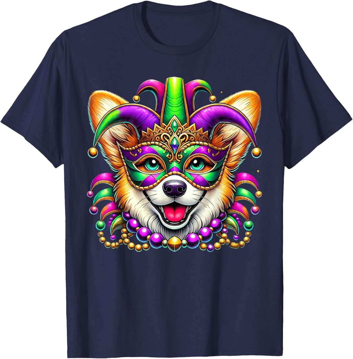 Corgi Mardi Gras Dog Lover New Orleans Louisiana Men Women T-Shirt - Navy Blue