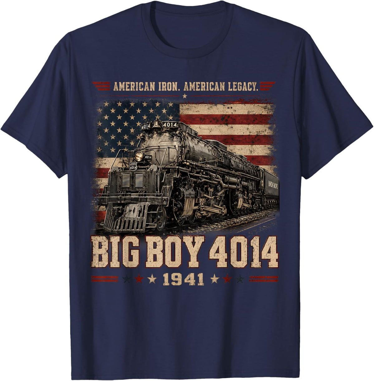 Retro Big Boy 4014 Steam Locomotive Railroad Train Engine T-Shirt - Navy Blue
