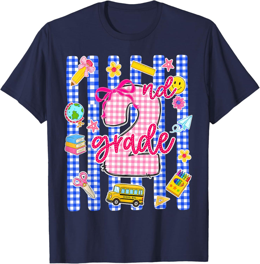 Second Grade Cute First Day Back to School Student Teacher T-Shirt - Navy Blue