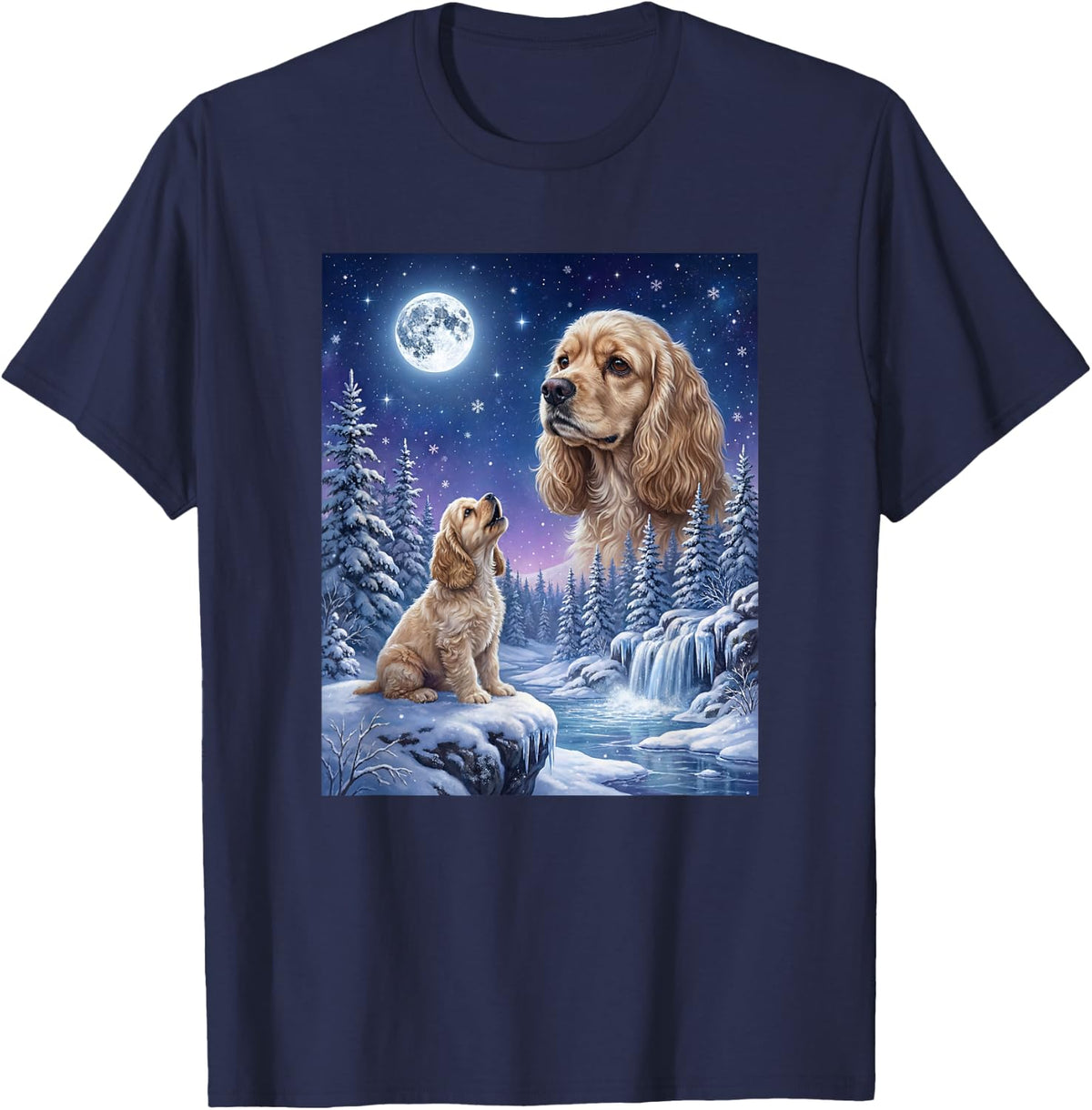 Howling to The Moon Meme Animal Dog American Cocker Spaniel T-Shirt - Navy Blue