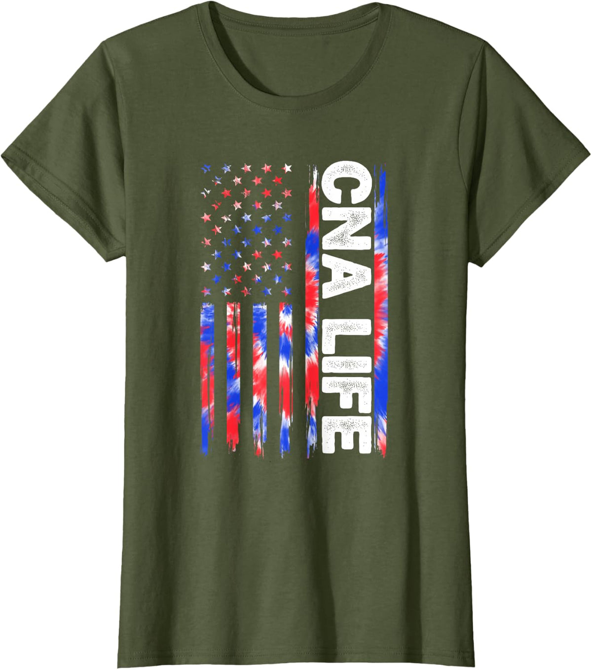 CNA Life Nurse Tie Dye American Flag Fourth 4th Of July CNA T-Shirt - Olive Green