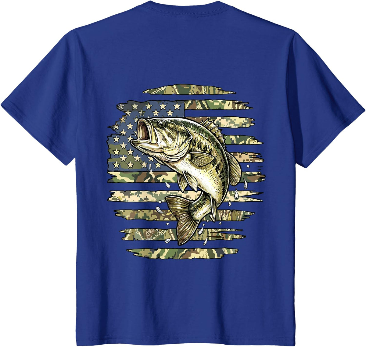 Fishing Camouflage Bass Fish American Flag Fisherman Camo T-Shirt - Royal Blue