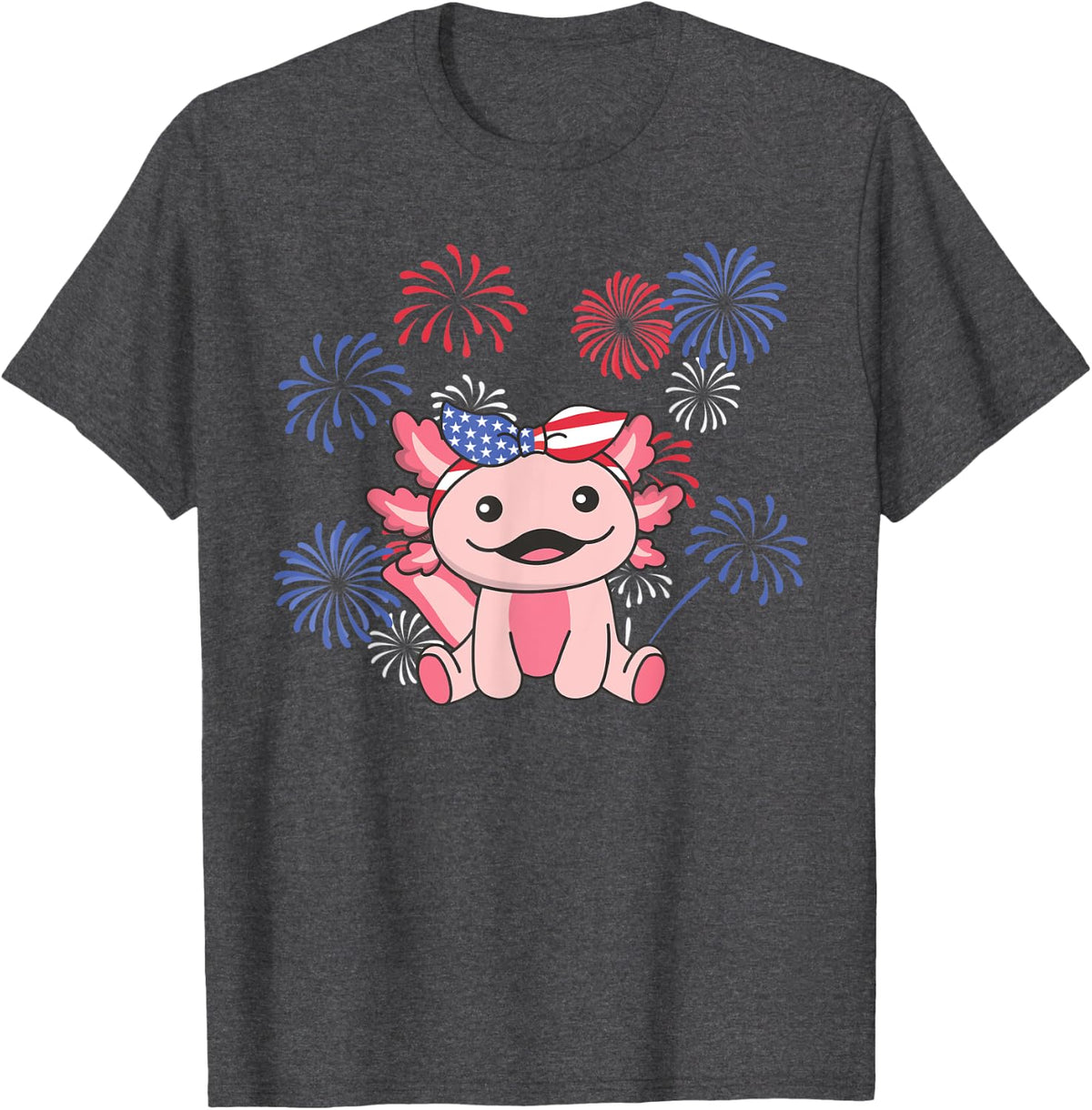 4th Of July American Axolotl For Kids Cute Usa Axolotl T-Shirt - Dark Heather Grey