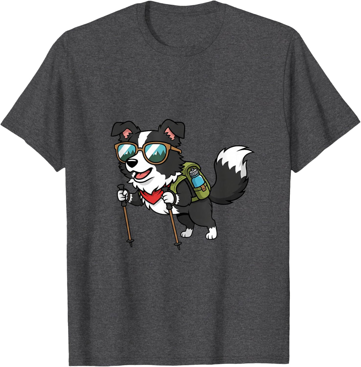 Cute Border Collie Hiking Camping Funny Outdoor Nature Lover T-Shirt - Dark Heather Grey