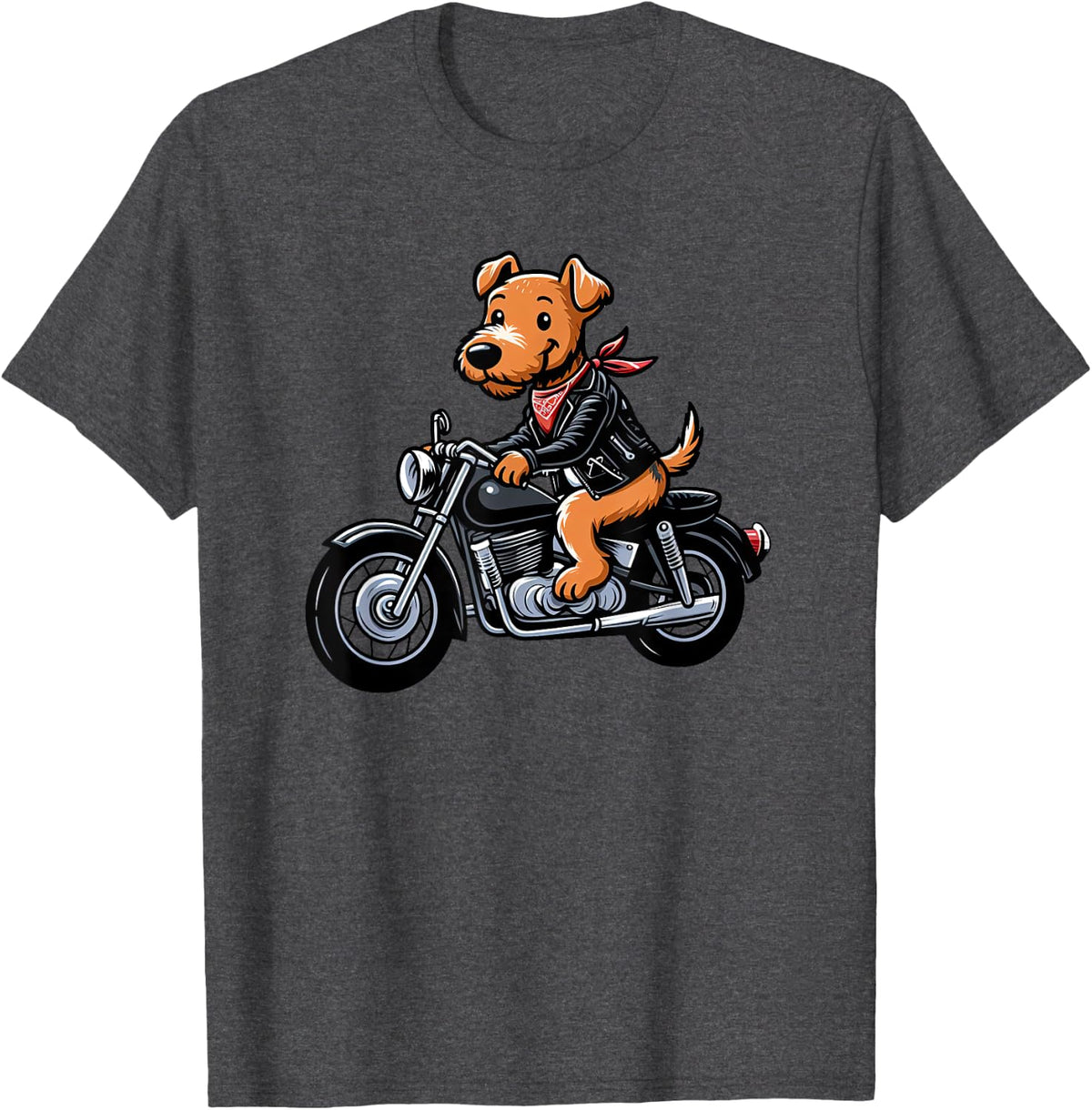 Airedale Terrier Biker Funny Dog Motorcycle Men Women Kids T-Shirt - Dark Heather Grey