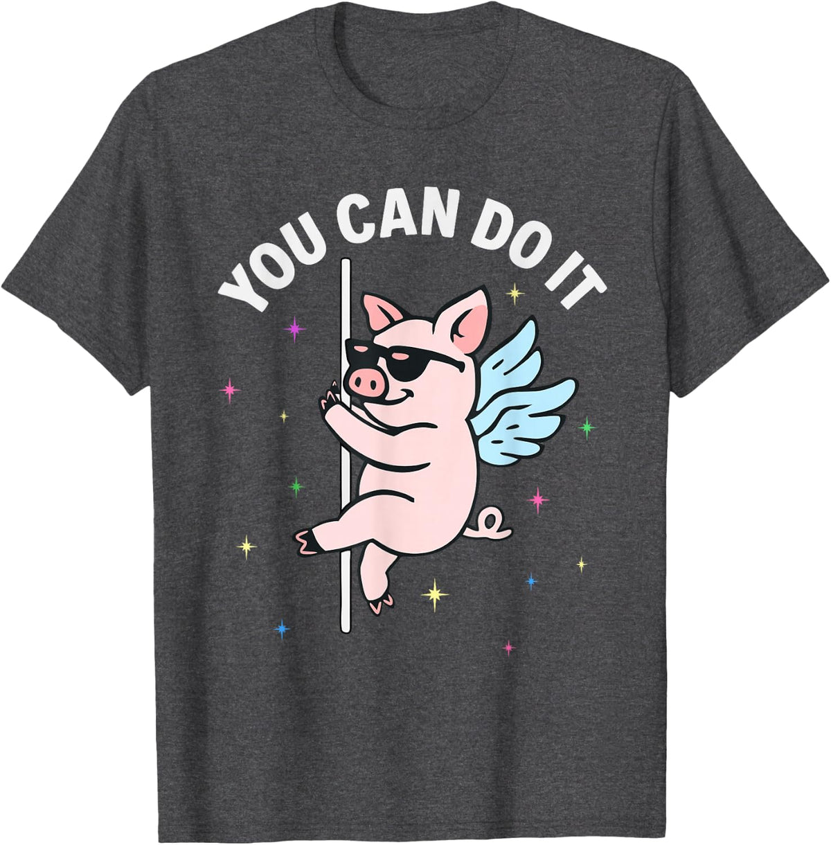 Funny Flying Pig Pole Dancing Believe You can Do it T-Shirt - Dark Heather Grey