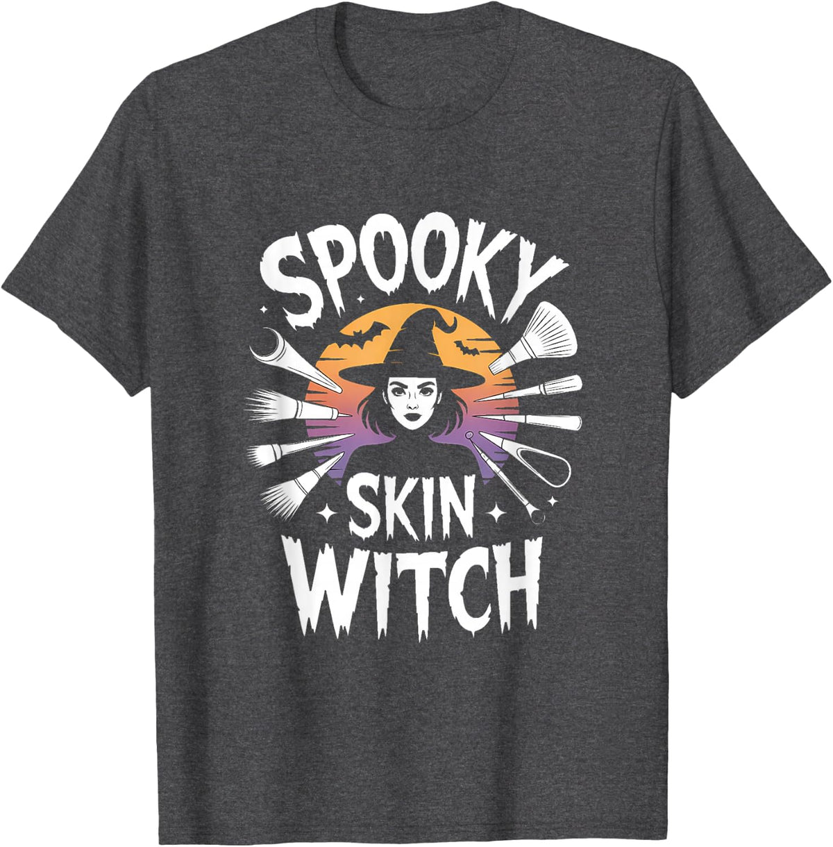 Spooky Skin Witch Halloween Esthetician Retro T-Shirt - Dark Heather Grey