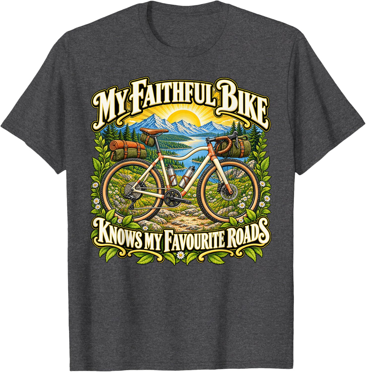 Faithful Bike Touring Emblem T-Shirt - Dark Heather Grey