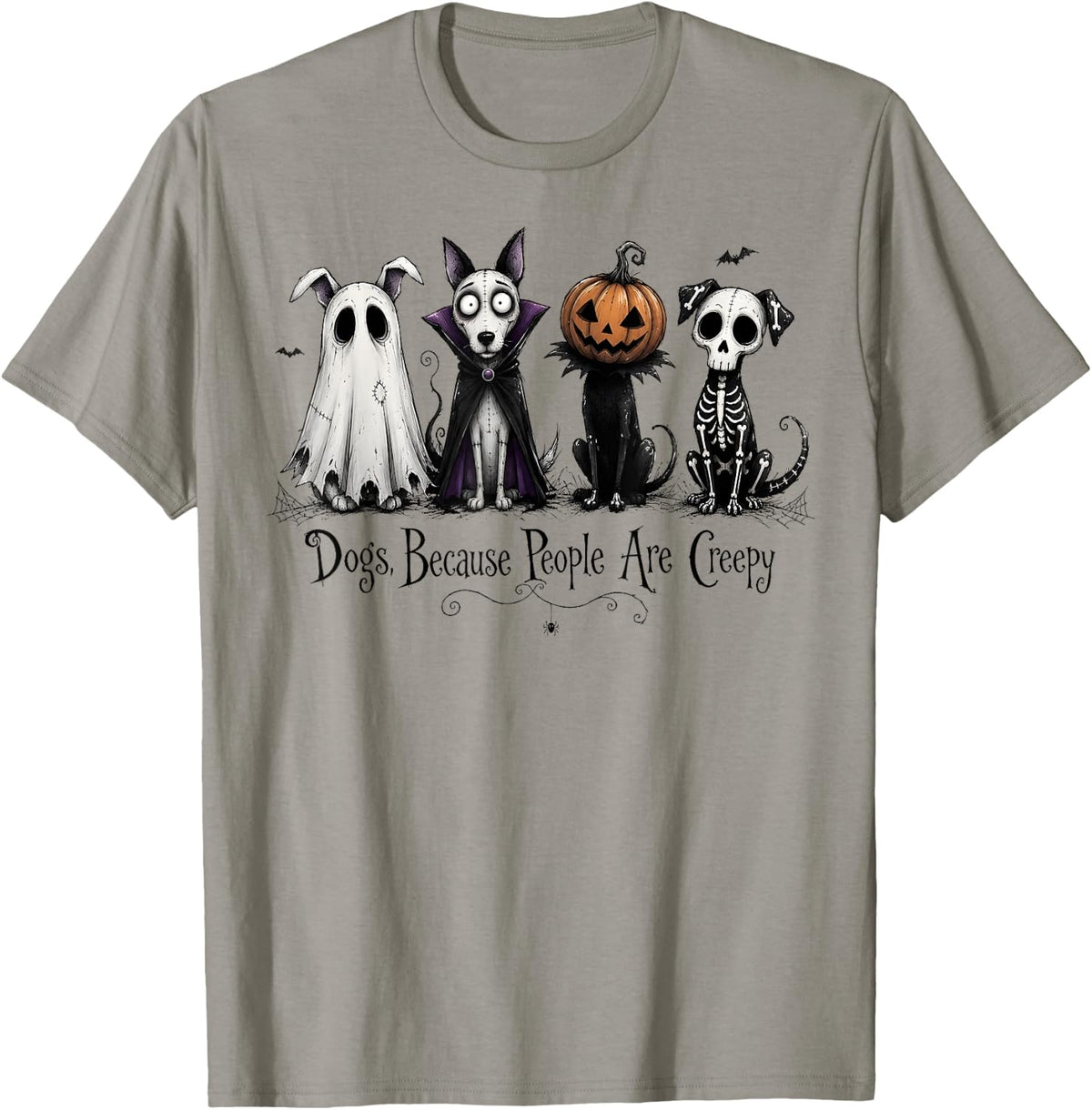 Halloween Gothic Dog Ghost Pumpkin Cute Spooky Dog Lover T-Shirt - Slate Grey