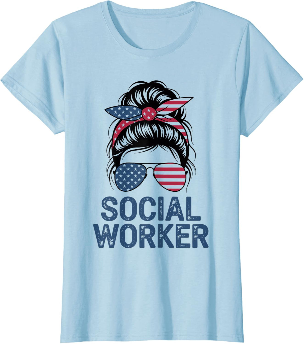 Social Worker American Patriot Flag T-Shirt - Baby Blue