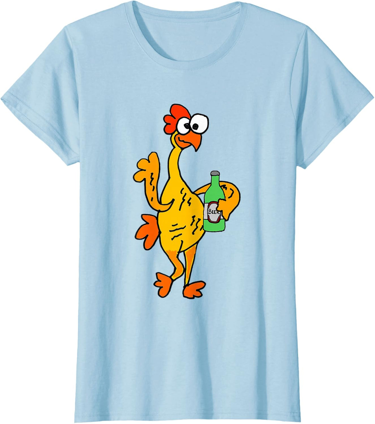 SmileteesFunny Cute Rubber Chicken Drinking Beer T-shirt T-Shirt - Baby Blue