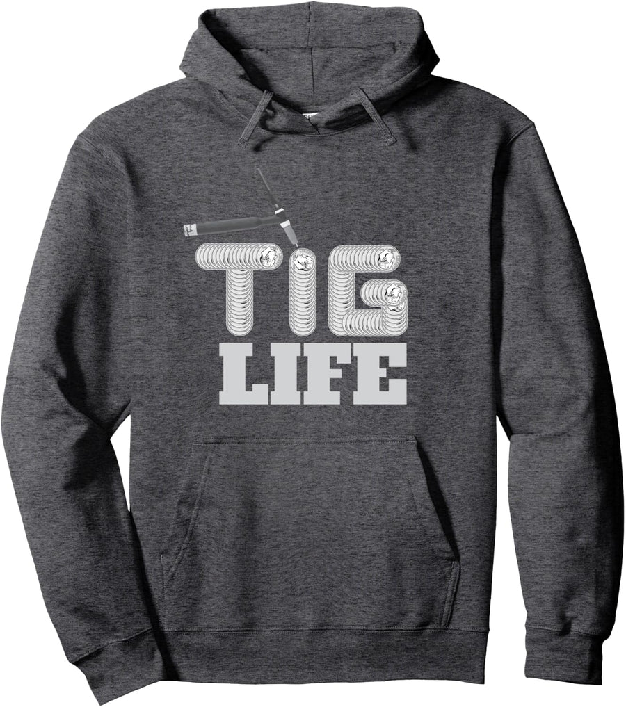 TIG Life Stacking Dimes Welder Blue Collar Hooded Sweatshirt - Adult Unisex Dark Heather Grey