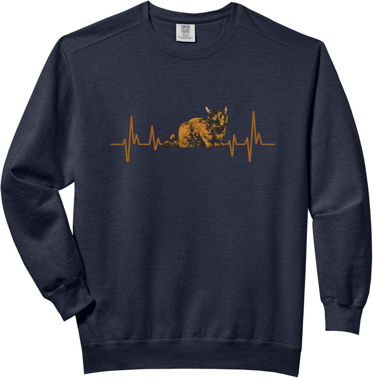 Tortoiseshell Cat Heartbeat Tortie Cat Comfort Colors Adult Sweatshirt - Adult Unisex Navy