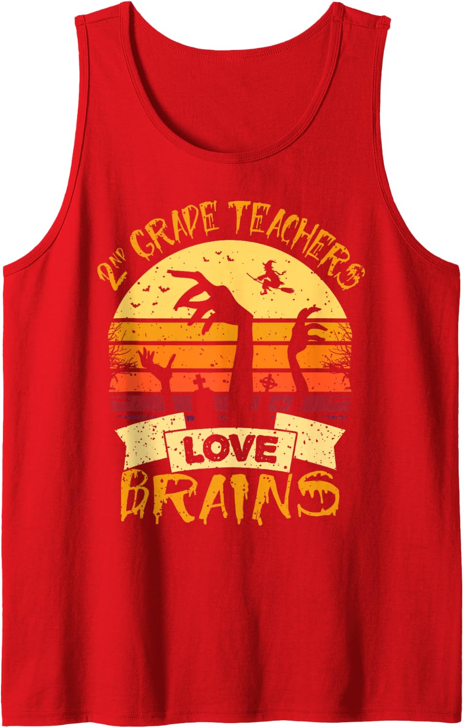 2nd Grade Teachers Love Brains for Men Women Funny Teacher Sleeveless Tank Top - Red