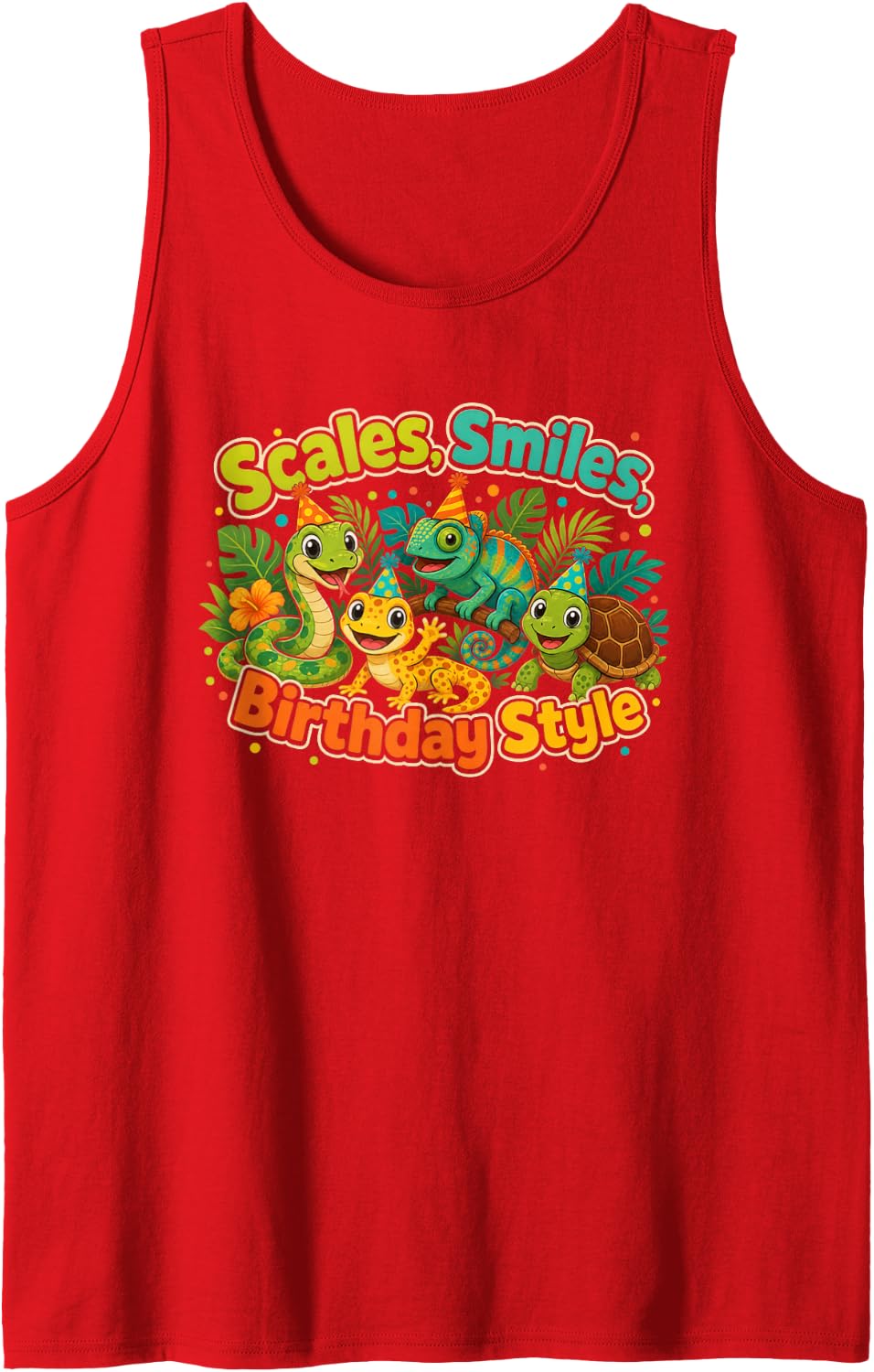 Reptile Birthday Snake Gecko Chameleon Turtle Tank Top - Red