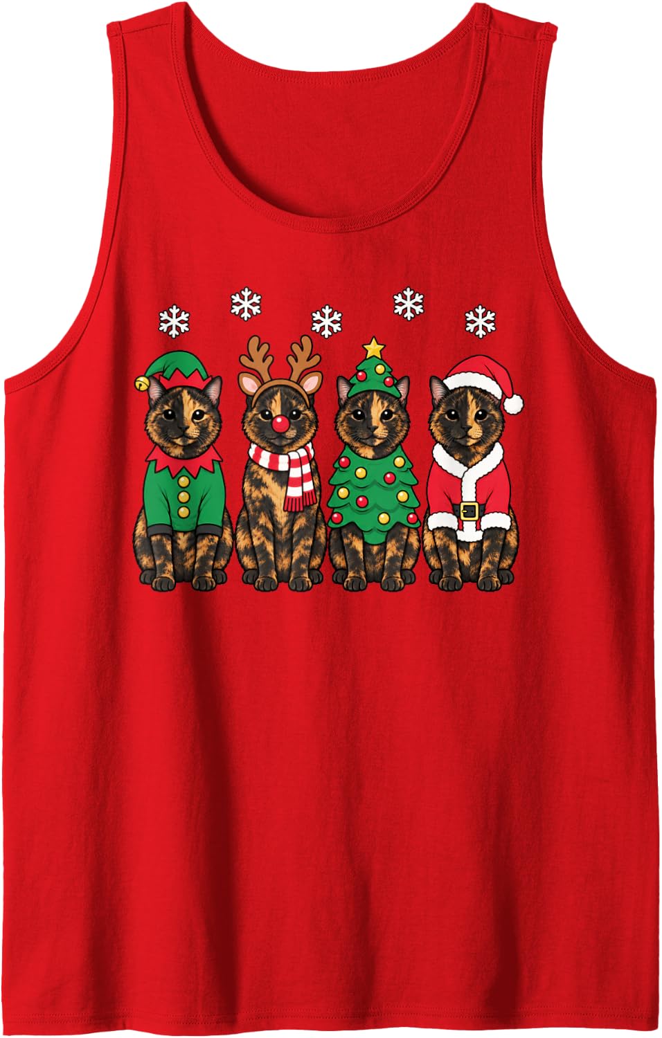 Tortoiseshell Cat Christmas Reindeer Santa Sleeveless Tank Top - Red