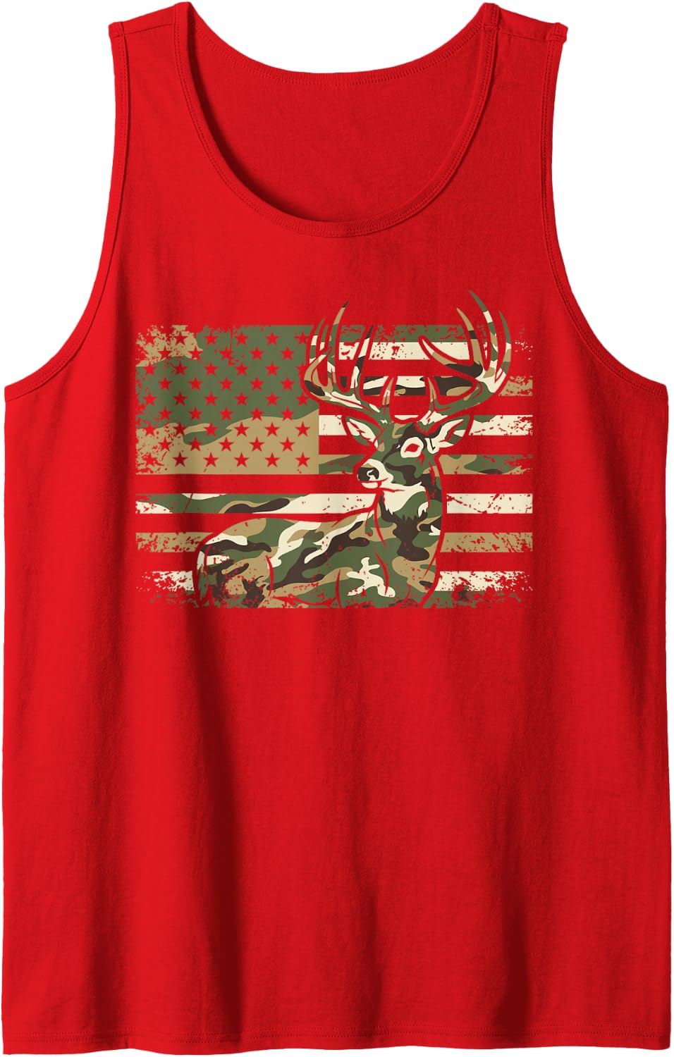 Camo American Flag Deer Buck Outdoors Hunting Sleeveless Tank Top - Red