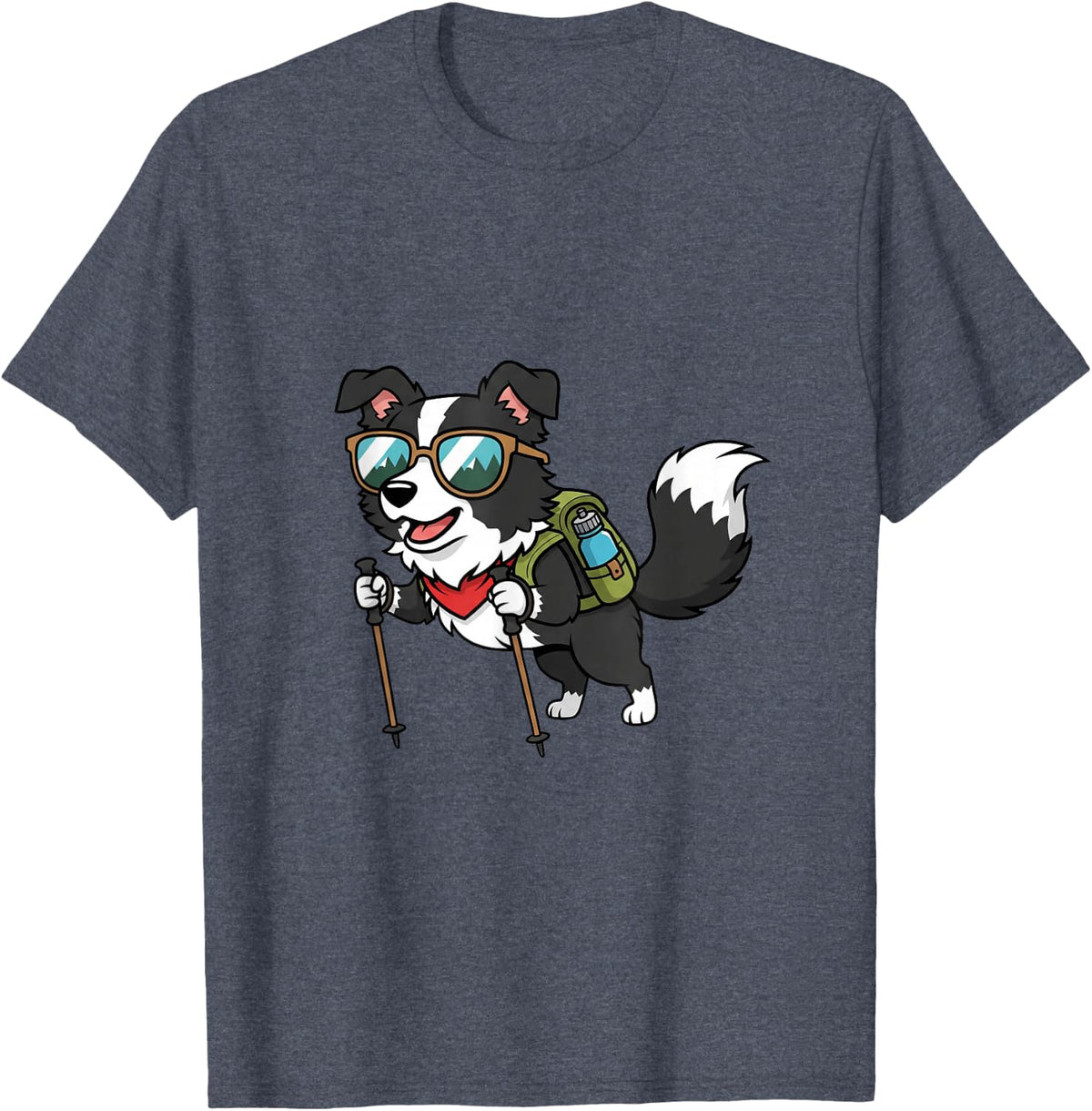 Cute Border Collie Hiking Camping Funny Outdoor Nature Lover T-Shirt - Heather Blue