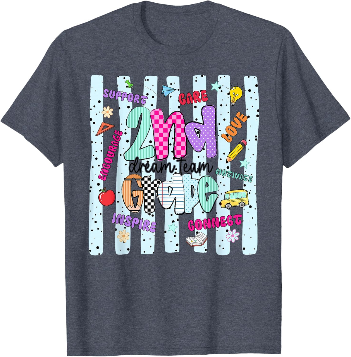 Second Grade 2nd Dream Team Back to School Teachers Kids T-Shirt - Heather Blue