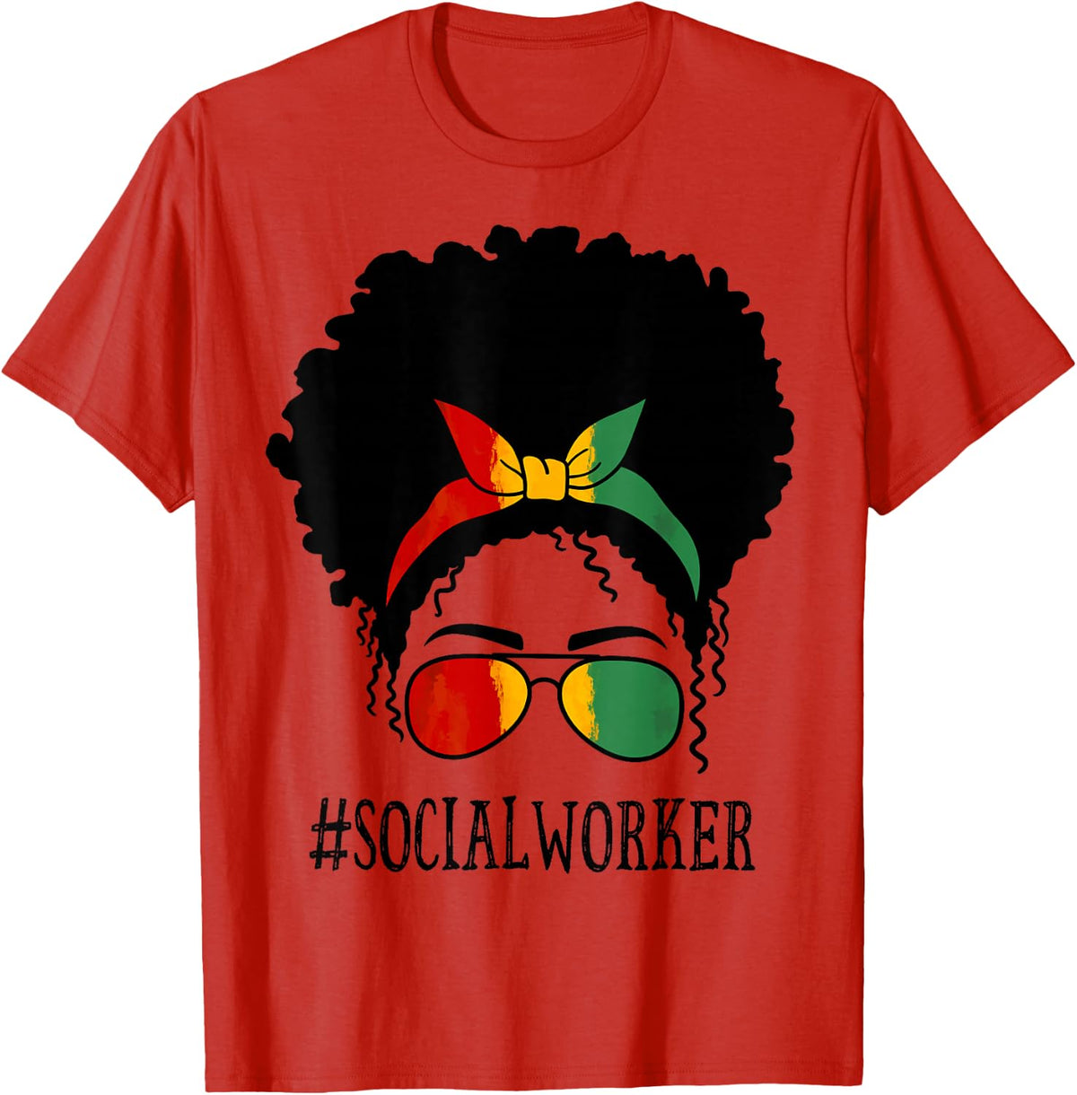 Social Worker African Women Messy Bun Black History T-Shirt - Red