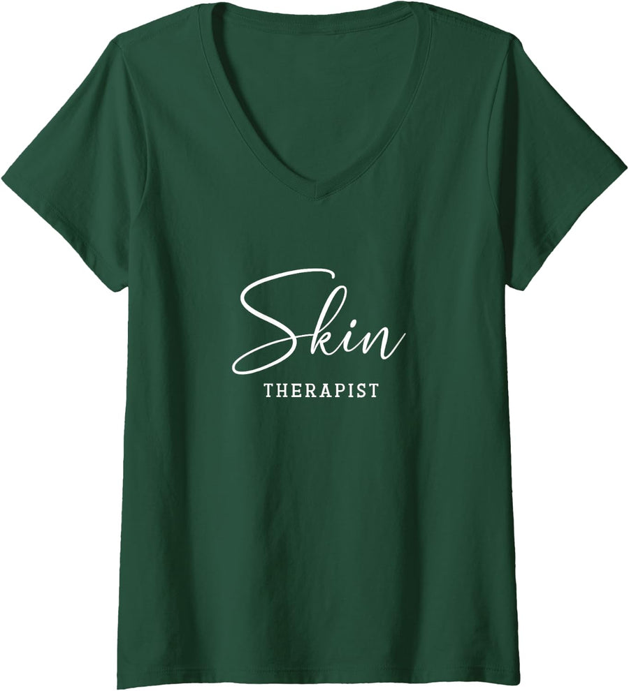 Women's Skin Therapist Skincare Therapist Licensed Esthetician V-Neck T-Shirt - Dark Green