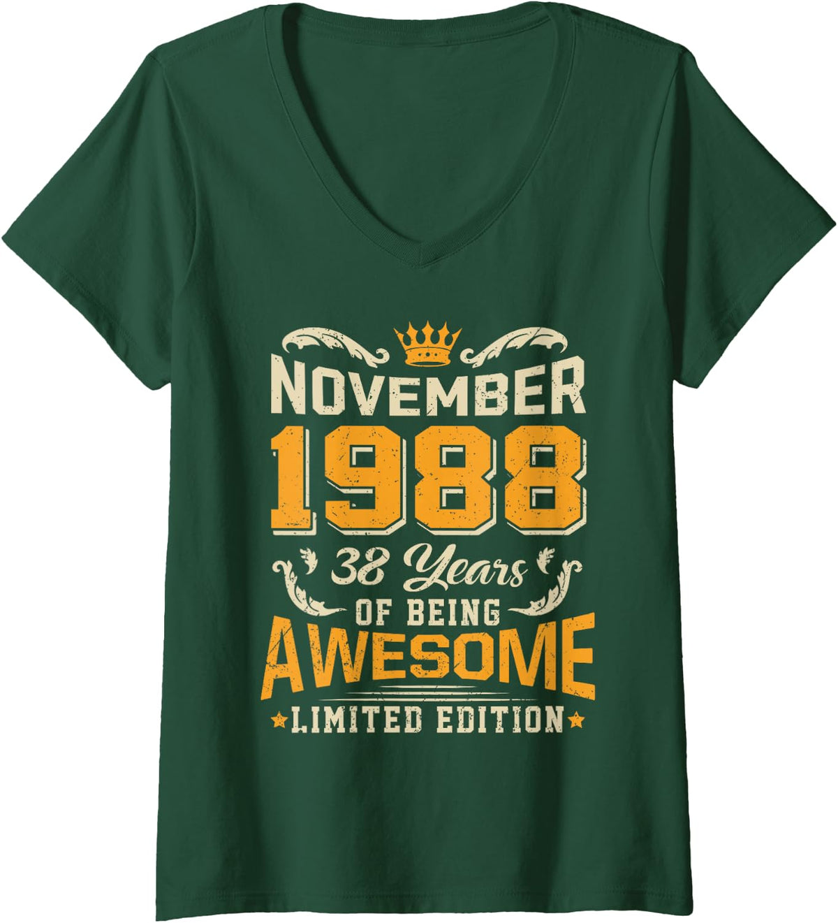 Women's November 1988 Vintage 38 Years Awesome 38th Birthday V-Neck T-Shirt - Dark Green
