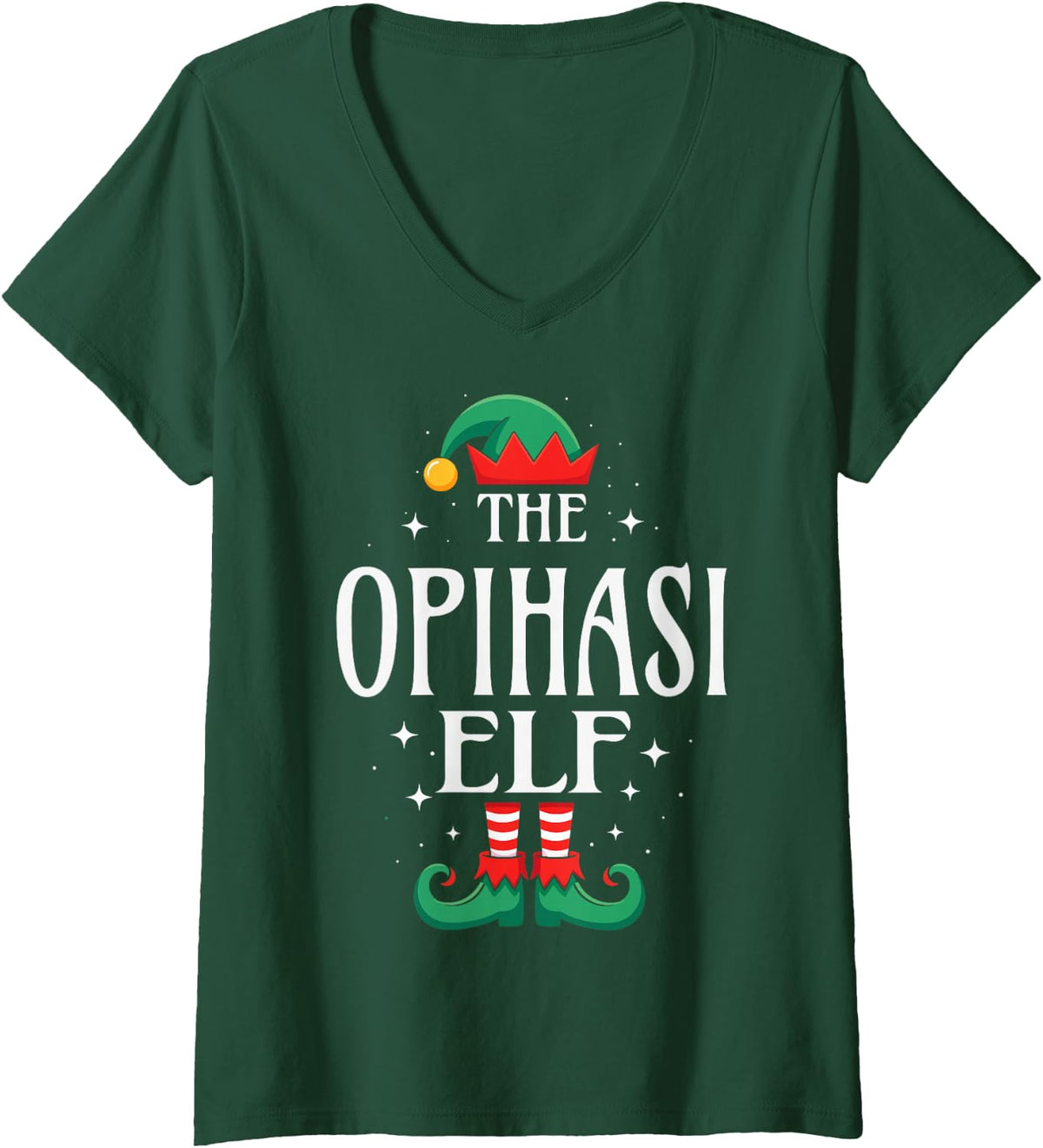 Women's The Opihasi Elf Funny Christmas Grandpa Matching Family V-Neck T-Shirt - Dark Green