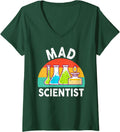 Women's Mad Scientist Shirt Kids Youth Adult Science Teacher Funny V-Neck T-Shirt - Dark Green