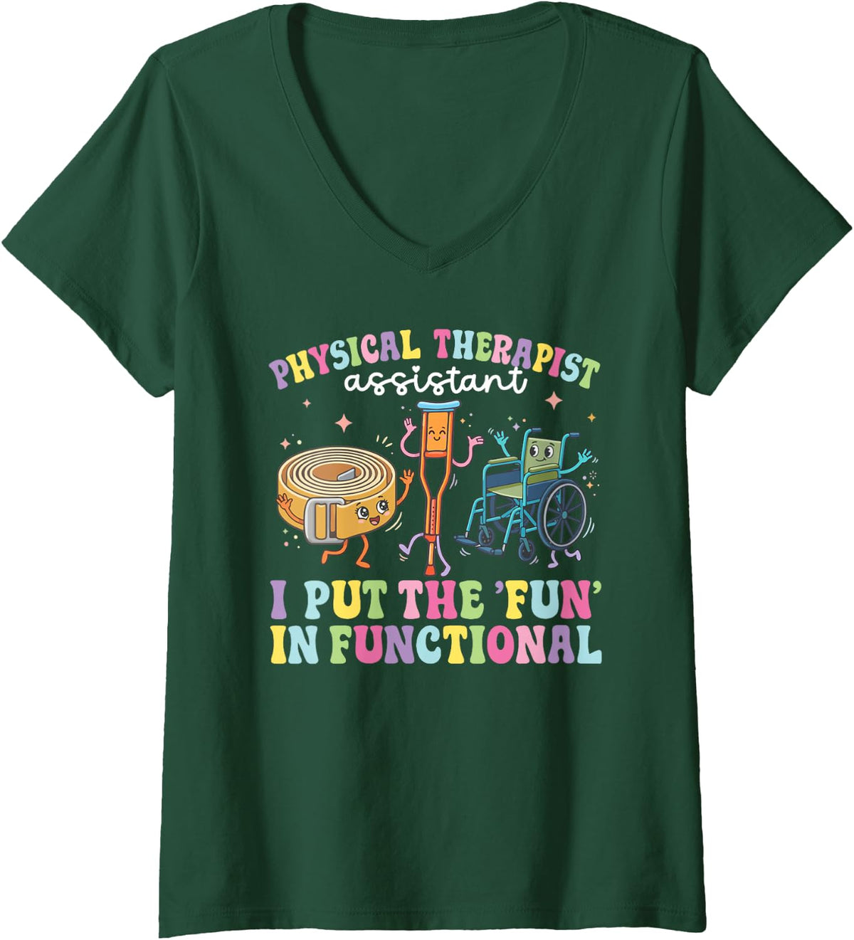 Women's PTA Groovy Physical Therapist Assistant Appreciation V-Neck T-Shirt - Dark Green